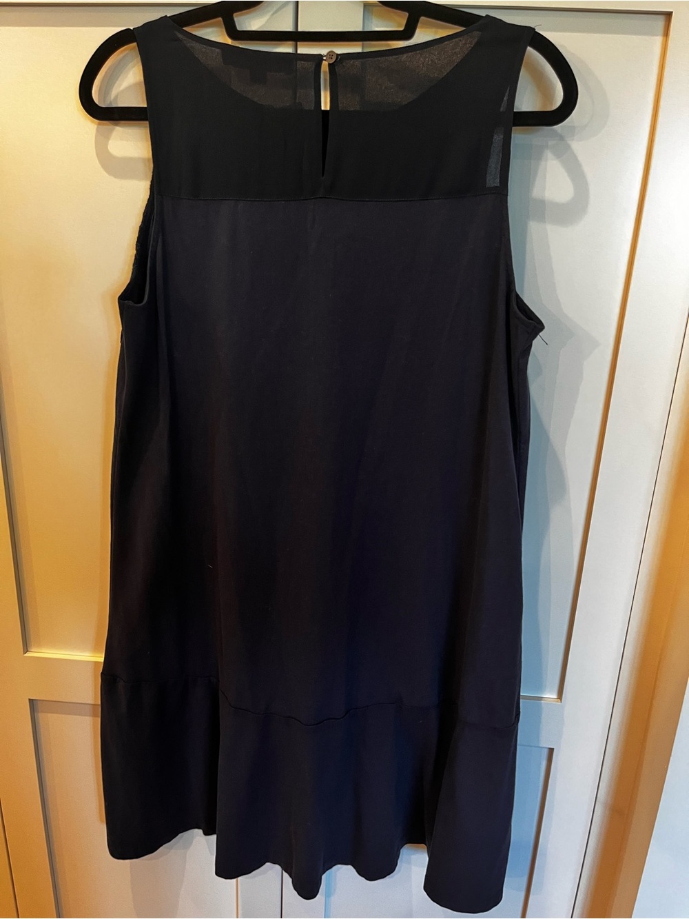LOFT Navy Sleeveless Shift Dress with Ruffle Hem